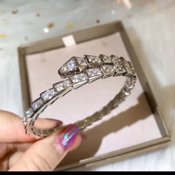 Serpenti Snake Crystal Silver Cuff Bracelet adjustable - Picture 1 of 11